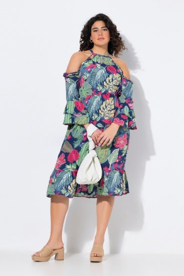 Ulla Popken 842471 Gemustertes Midikleid Dunkelblau - Midikleider - Midikleider für Damen in großen Größen