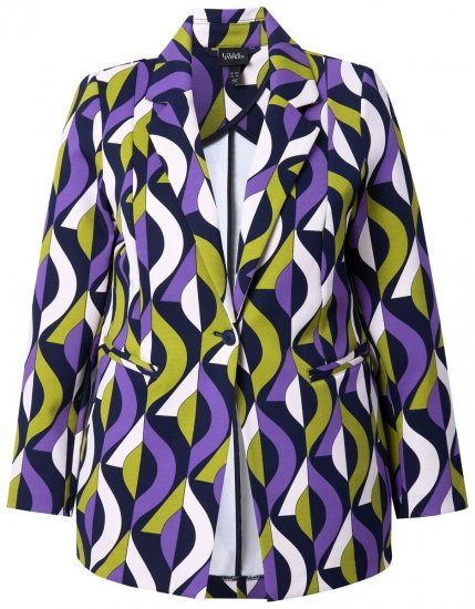Ulla Popken 842680 Gemusterter Jerseyblazer aus Punto di Roma Dunkelblau - Blazer - Blazer in großen Größen für Damen