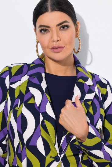 Ulla Popken 842680 Gemusterter Jerseyblazer aus Punto di Roma Dunkelblau - Blazer - Blazer in großen Größen für Damen