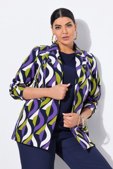 Ulla Popken 842680 Gemusterter Jerseyblazer aus Punto di Roma Dunkelblau - Blazer - Blazer in großen Größen für Damen
