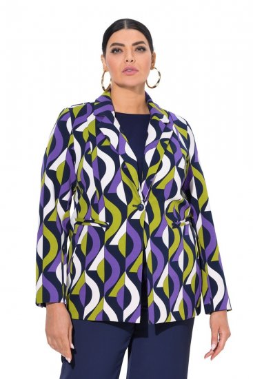 Ulla Popken 842680 Gemusterter Jerseyblazer aus Punto di Roma Dunkelblau - Blazer - Blazer in großen Größen für Damen