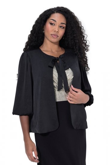 Ulla Popken 842712 Kurzer Blazer zum Binden mit Volantärmeln Schwarz - Blazer - Blazer in großen Größen für Damen