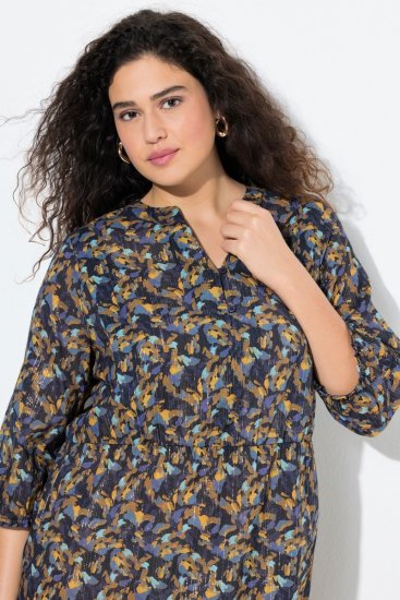 Ulla Popken 842936 Gestreiftes Kleid mit 3/4-Ärmeln Dunkelblau - Abendkleider - Abendkleider in großen Größen