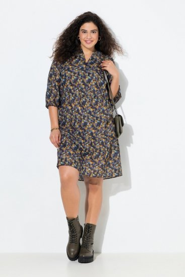 Ulla Popken 842936 Gestreiftes Kleid mit 3/4-Ärmeln Dunkelblau - Abendkleider - Abendkleider in großen Größen