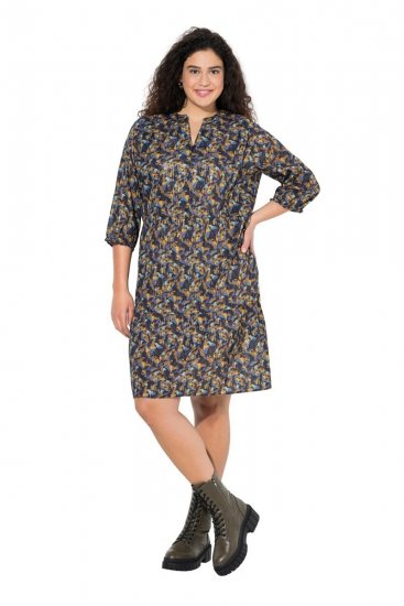 Ulla Popken 842936 Gestreiftes Kleid mit 3/4-Ärmeln Dunkelblau - Abendkleider - Abendkleider in großen Größen
