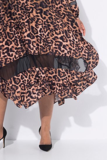 Ulla Popken 842979 Kleid mit Animal-Print Braun - Midikleider - Midikleider für Damen in großen Größen