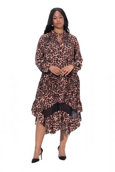 Ulla Popken 842979 Kleid mit Animal-Print Braun - Midikleider - Midikleider für Damen in großen Größen
