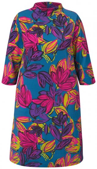 Ulla Popken 843180 Geblümtes Jerseykleid Petrol - Kleider - Kleider für alle Größen