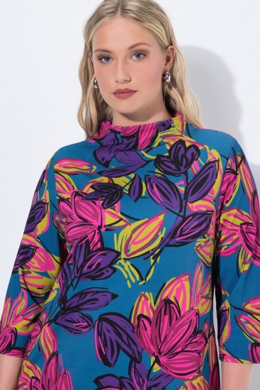Ulla Popken 843180 Geblümtes Jerseykleid Petrol - Kleider - Kleider für alle Größen