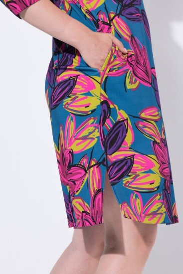 Ulla Popken 843180 Geblümtes Jerseykleid Petrol - Kleider - Kleider für alle Größen