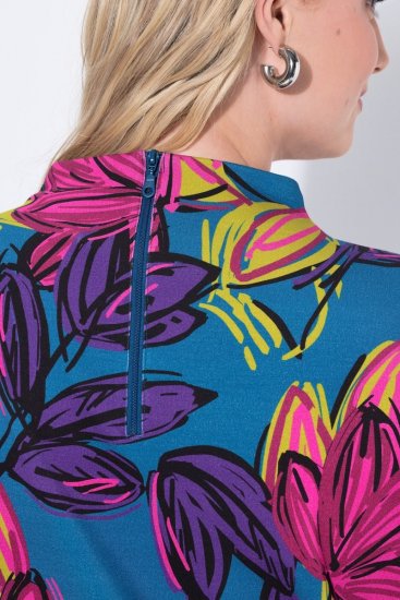Ulla Popken 843180 Geblümtes Jerseykleid Petrol - Kleider - Kleider für alle Größen