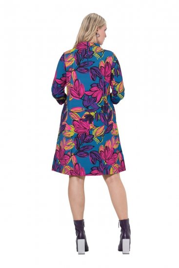 Ulla Popken 843180 Geblümtes Jerseykleid Petrol - Kleider - Kleider für alle Größen
