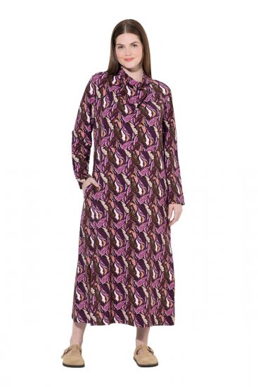 Ulla Popken 843358 Gemustertes Sweatkleid Pflaume - Sweatkleider - 