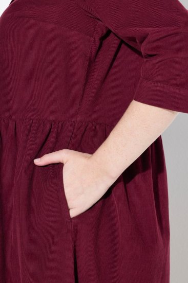 Ulla Popken 843383 Cordkleid mit 3/4-Ärmeln Weinrot - Maxikleider - Maxikleider in großen Größen