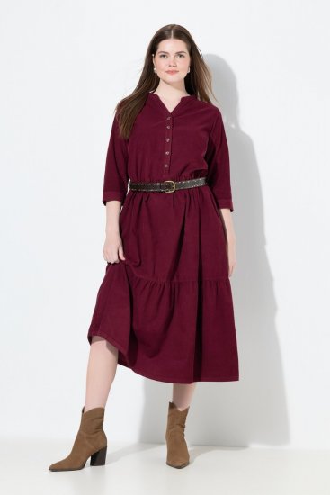 Ulla Popken 843383 Cordkleid mit 3/4-Ärmeln Weinrot - Maxikleider - Maxikleider in großen Größen
