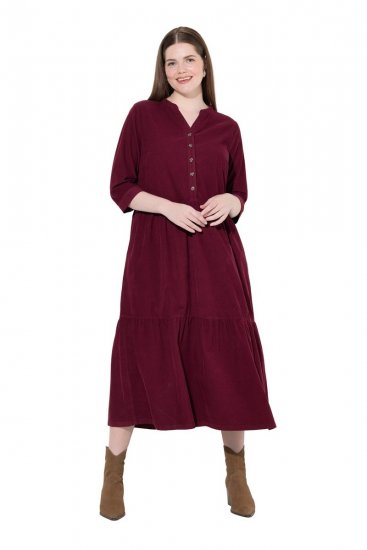 Ulla Popken 843383 Cordkleid mit 3/4-Ärmeln Weinrot - Maxikleider - Maxikleider in großen Größen