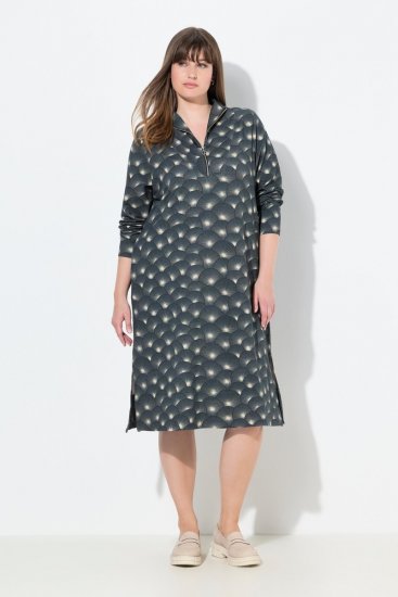 Ulla Popken 843506 Gemustertes Sweatkleid Schwarz - Sweatkleider - 