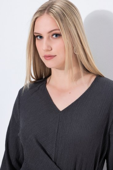 Ulla Popken 843595 Wickelkleid mit 3/4-Ärmeln Grau meliert - Midikleider - Midikleider für Damen in großen Größen