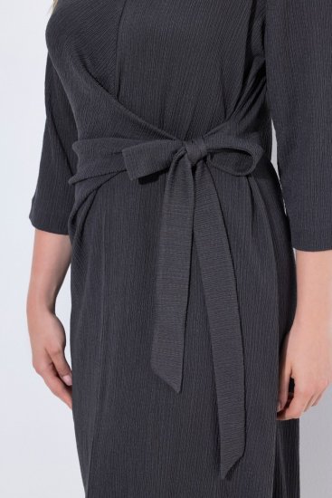 Ulla Popken 843595 Wickelkleid mit 3/4-Ärmeln Grau meliert - Midikleider - Midikleider für Damen in großen Größen
