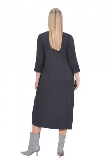 Ulla Popken 843595 Wickelkleid mit 3/4-Ärmeln Grau meliert - Midikleider - Midikleider für Damen in großen Größen