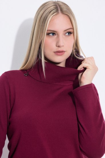 Ulla Popken 843627 Langärmliges Strickkleid mit Rollkragen Weinrot - Midikleider - Midikleider für Damen in großen Größen