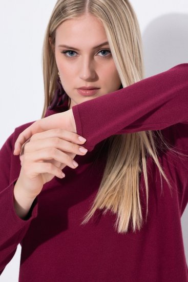 Ulla Popken 843627 Langärmliges Strickkleid mit Rollkragen Weinrot - Midikleider - Midikleider für Damen in großen Größen