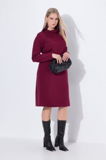 Ulla Popken 843627 Langärmliges Strickkleid mit Rollkragen Weinrot - Midikleider - Midikleider für Damen in großen Größen