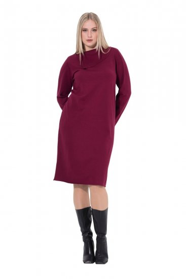 Ulla Popken 843627 Langärmliges Strickkleid mit Rollkragen Weinrot - Midikleider - Midikleider für Damen in großen Größen