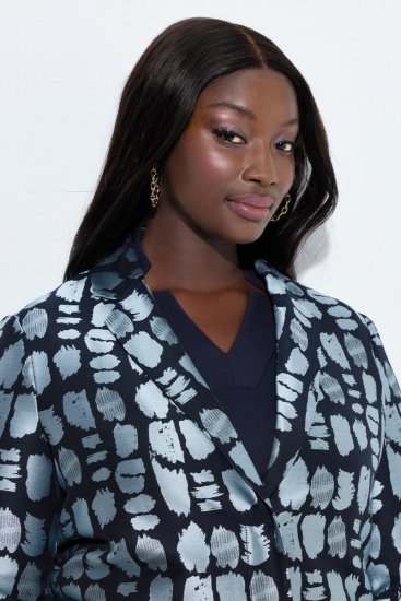 Ulla Popken 843937 Gemusterter Strukturblazer Dunkelblau - Blazer - Blazer in großen Größen für Damen