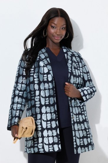 Ulla Popken 843937 Gemusterter Strukturblazer Dunkelblau - Blazer - Blazer in großen Größen für Damen
