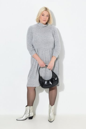 Ulla Popken 844233 Langärmliges Strickkleid mit Rollkragen Grau meliert - Strickkleider - 