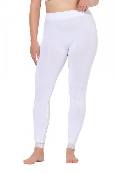 Ulla Popken 844563 Strumpfleggings mit Spitze Weiß - Strumpfhosen & Socken - 