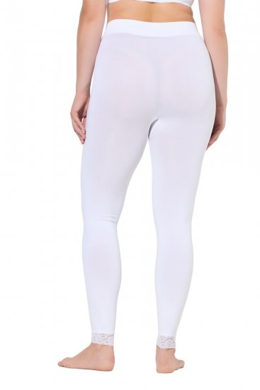 Ulla Popken 844563 Strumpfleggings mit Spitze Weiß - Strumpfhosen & Socken - 