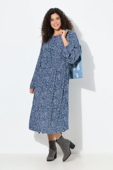 Ulla Popken 844594 Geblümtes Midikleid Dunkelblau - Midikleider - Midikleider für Damen in großen Größen