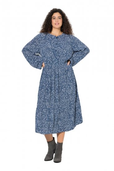 Ulla Popken 844594 Geblümtes Midikleid Dunkelblau - Midikleider - Midikleider für Damen in großen Größen