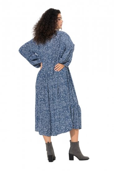 Ulla Popken 844594 Geblümtes Midikleid Dunkelblau - Midikleider - Midikleider für Damen in großen Größen