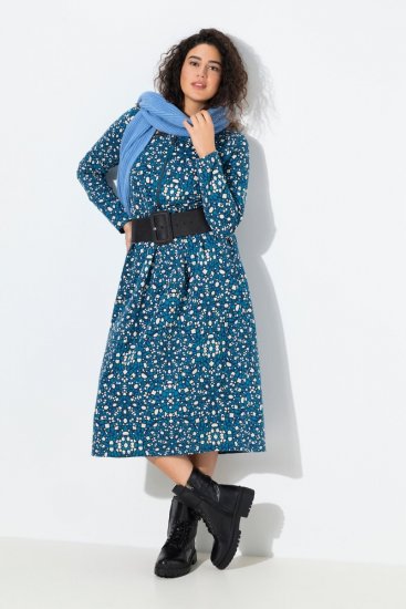 Ulla Popken 844722 Gemustertes Sweatkleid Petrol - Sweatkleider - 