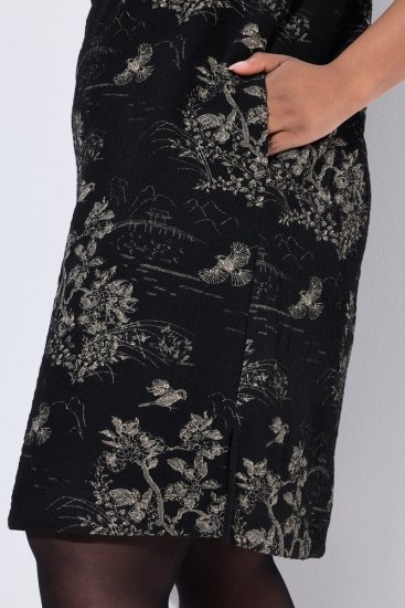 Ulla Popken 844739 Kleid mit 3/4-Ärmeln Schwarz - Midikleider - Midikleider für Damen in großen Größen