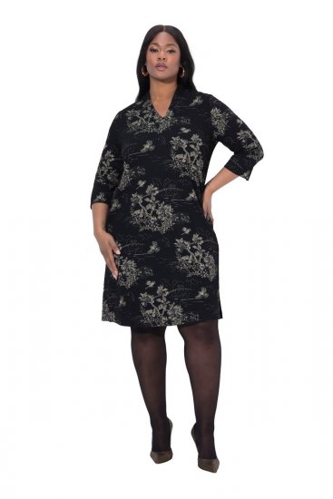 Ulla Popken 844739 Kleid mit 3/4-Ärmeln Schwarz - Midikleider - Midikleider für Damen in großen Größen