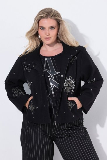 Ulla Popken 844839 Kurze Jacke mit Schneeflocken-Stickerei Dunkelblau - Jacken - Damenjacken in großen Größen