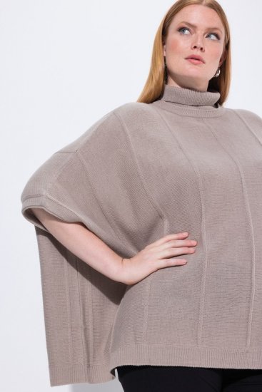 Ulla Popken 844996 Merino-Rippponcho mit Rollkragen Hellbraun - Ponchos & Capes - 