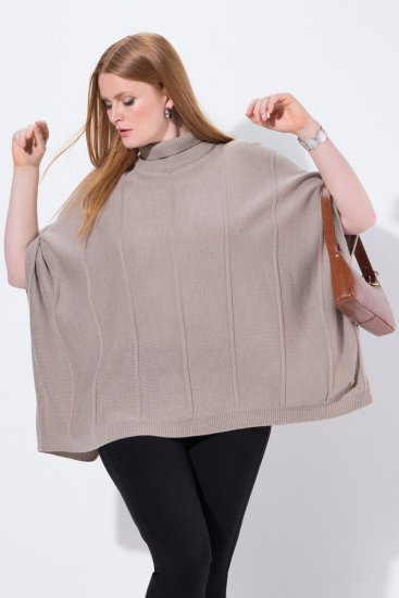 Ulla Popken 844996 Merino-Rippponcho mit Rollkragen Hellbraun - Ponchos & Capes - 