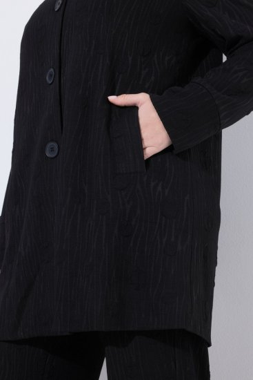 Ulla Popken 845026 Hemdjacke mit Zebrastruktur Schwarz - Jacken - Damenjacken in großen Größen