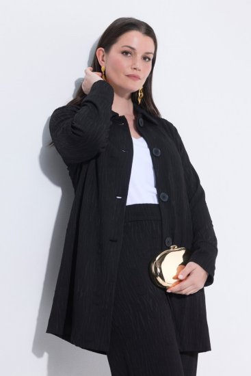 Ulla Popken 845026 Hemdjacke mit Zebrastruktur Schwarz - Jacken - Damenjacken in großen Größen