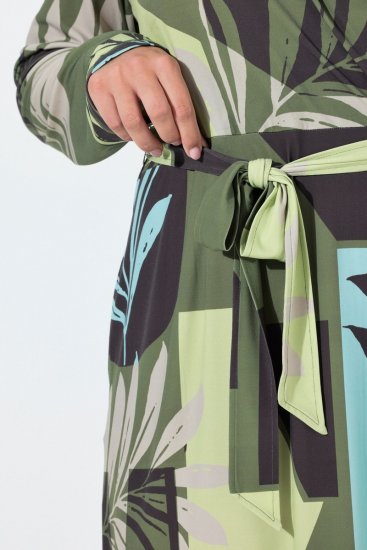 Ulla Popken 845122 Gemustertes Midikleid mit Taschen Türkis - Midikleider - Midikleider für Damen in großen Größen