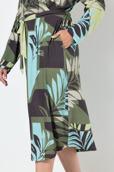 Ulla Popken 845122 Gemustertes Midikleid mit Taschen Türkis - Midikleider - Midikleider für Damen in großen Größen