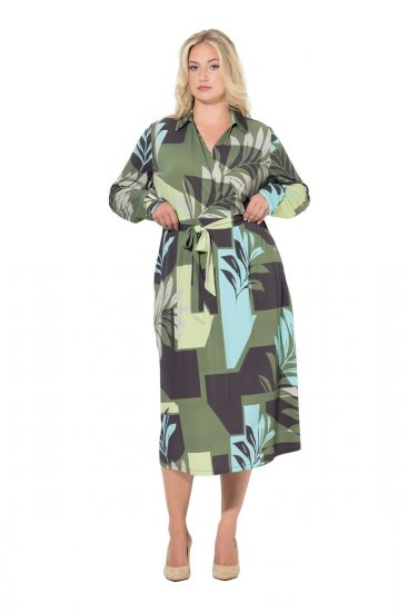 Ulla Popken 845122 Gemustertes Midikleid mit Taschen Türkis - Midikleider - Midikleider für Damen in großen Größen