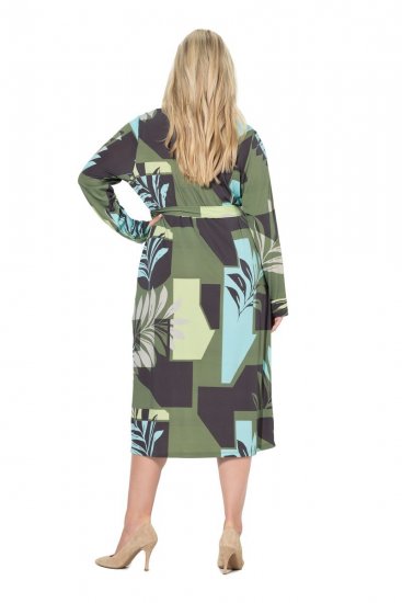 Ulla Popken 845122 Gemustertes Midikleid mit Taschen Türkis - Midikleider - Midikleider für Damen in großen Größen