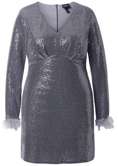 Ulla Popken 845145 Paillettenkleid mit V-Ausschnitt Silber - Abendkleider - Abendkleider in großen Größen
