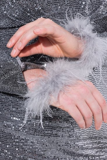 Ulla Popken 845145 Paillettenkleid mit V-Ausschnitt Silber - Abendkleider - Abendkleider in großen Größen